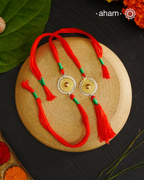 Surya Two Tone Silver Handcrafted Rakhi And Lumba Set