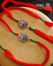 Zircon Flower Silver Rakhi And Lumba Set