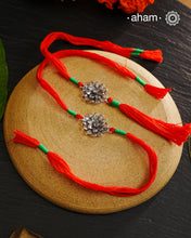 Zircon Flower Silver Rakhi And Lumba Set