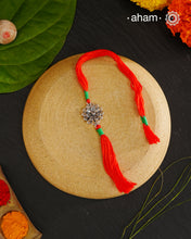 Zircon Flower Silver Rakhi And Lumba Set