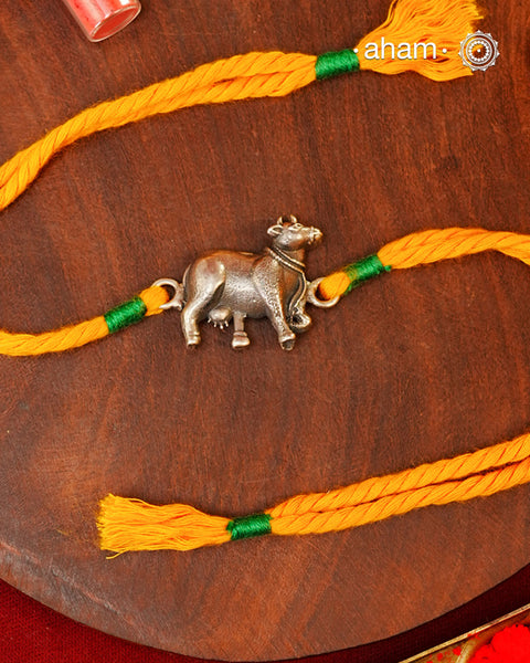 Statement Cow Silver Rakhi