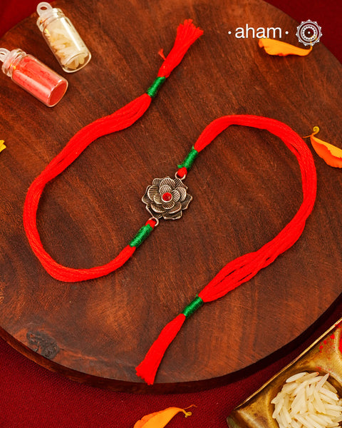 Beautiful Flower Rakhi crafted in silver.
Make this Rakshabandhan Memorable with this handcrafted Rakhi for an ever-lasting Knot