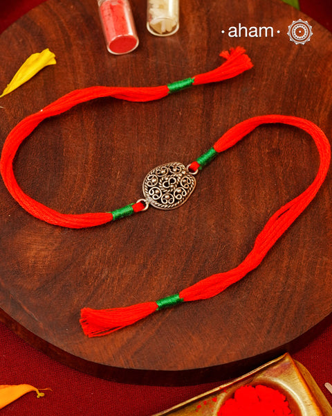 Beautiful Flower Rakhi crafted in silver.
Make this Rakshabandhan Memorable with this handcrafted Rakhi for an ever-lasting Knot and the Eternal protection of Lord Shiva.