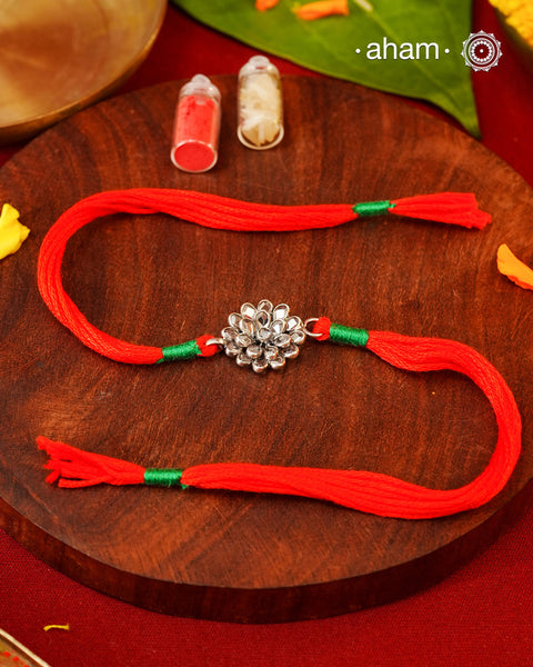 Zircon Flower Silver Rakhi