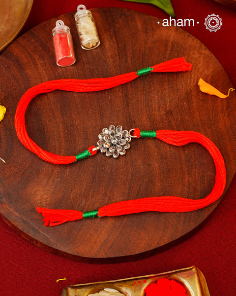 Zircon Flower Silver Rakhi