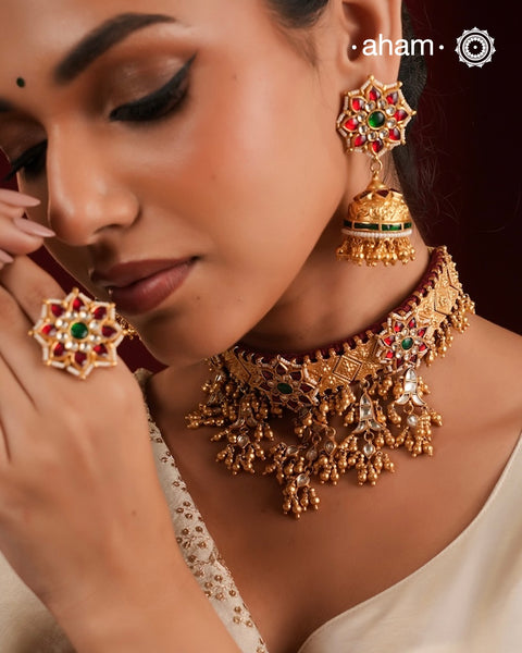 Traditional Gold Polish Silver Choker Set