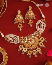 Traditional Jewellery perfect for family weddings.
Beautiful antique finish neckpiece set intricately embedded in the& lustre of precious coloured stones and pearls. A stunning addition to your wedding look. The beautiful workmanship is something that can be cherished and passed on for generations to come.