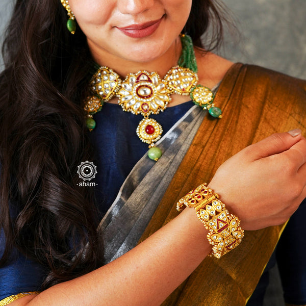 Kundan Gold Polish Silver Ring – aham jewellery