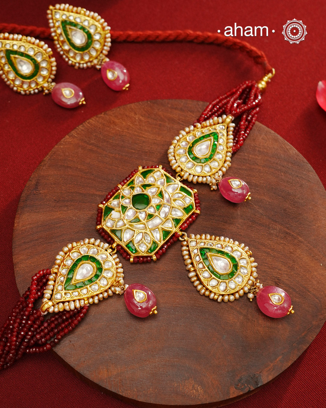 Kundan Gold Polish Silver Neckpiece & Earrings Set