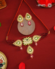 Kundan Gold Polish Silver Neckpiece & Earrings Set