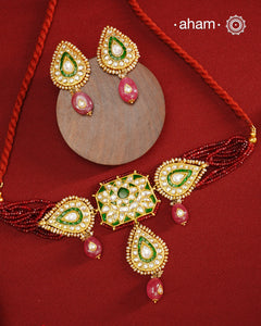 Kundan Gold Polish Silver Neckpiece & Earrings Set