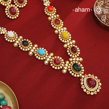 Navratna Gold Polish Silver Neckpiece & Earrings Set