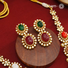 Navratna Gold Polish Silver Neckpiece & Earrings Set