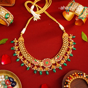 Kundan Gold Polish Silver Neckpiece & Earring Set