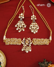 Kundan Pearl Gold Polish Silver Neckpiece & Earrings Set