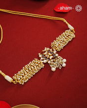Kundan Pearl Gold Polish Silver Neckpiece & Earrings Set