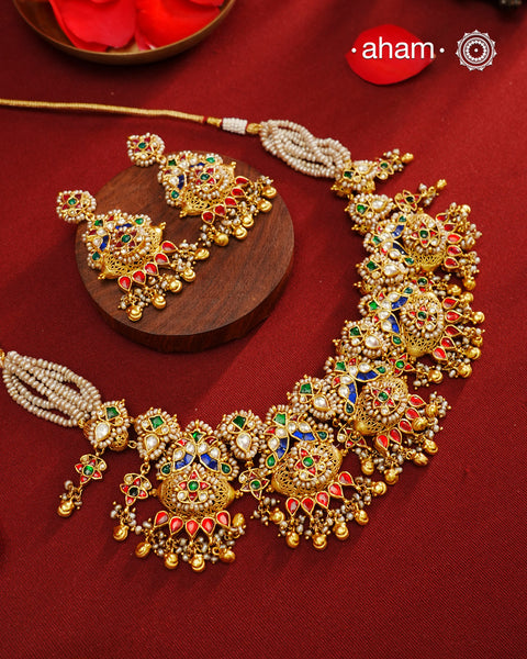 Kalignathi Gold Polish Silver Neckpiece & Earrings Set