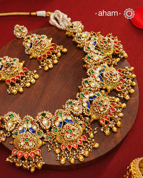 Kalignathi Gold Polish Silver Neckpiece & Earrings Set