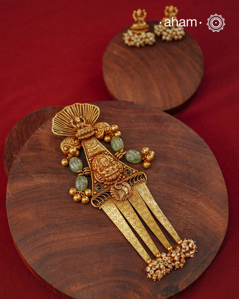 Laxmiji Gold Polish Silver Pendant & Earring Set