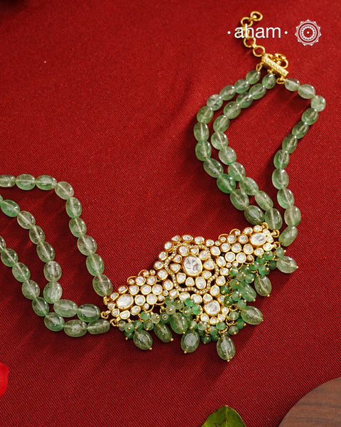 Experience the brilliance of the Moissanite Gold Polish Silver Neckpiece & Earrings Set, expertly crafted in 92.5% silver with a refined gold polish. This set features moissanite stones that closely mimic the sparkle of real diamonds, elegantly strung on natural green aventurine stones for a sophisticated look. Perfect for adding timeless elegance to any ensemble, it combines classic design with exquisite craftsmanship.