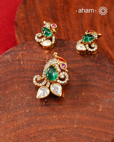 Moissanite Gold Polish Silver Pendant Earring Set