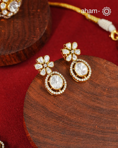 Moissanite Gold Polish Silver Neckpiece & Earrings Set