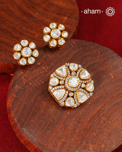 Moissanite Gold Polish Silver Pendant Earring Set