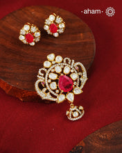 Moissanite Peacock Gold Polish Silver Pendant Earring Set