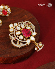 Moissanite Peacock Gold Polish Silver Pendant Earring Set