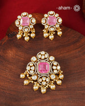 Moissanite Gold Polish Silver Pendant Earring Set