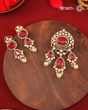 Moissanite Gold Polish Silver Pendant Earring Set