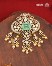 Moissanite Peacock Gold Polish Silver Pendant Earring Set