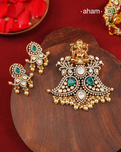 Moissanite Ganesha Gold Polish Silver Pendant Earring Set