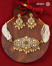Moissanite Gold Polish Silver Choker & Earrings Set