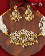 Moissanite Gold Polish Silver Choker & Earrings Set