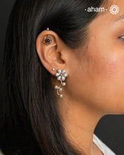 Handcrafted 92.5 silver flower earrings with pearls.