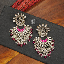 Festive Silver Peacock Earrings with Kundan Work. 