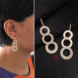 Three Circles in a Row Silver Earrings