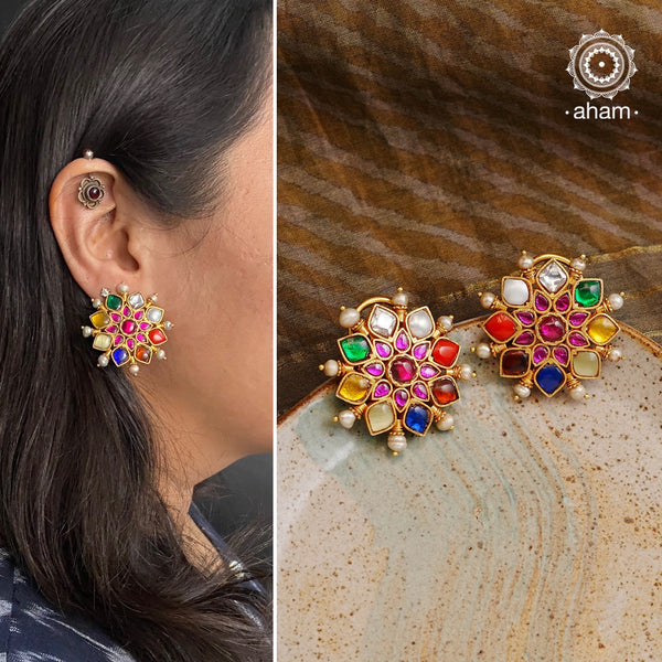 Navaratna Gold Polish Silver Studs