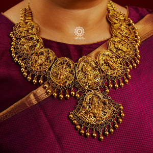 This statement piece is a fine example of the exemplary craftsmanship and detailing of the karigars and the heritage of our country. The dashavatar statement neckpiece crafted in 92.5 silver and dipped in gold. Wear it with your kanjivaram or banarasi silk sari and you are bound to make heads turn.&nbsp; &nbsp;