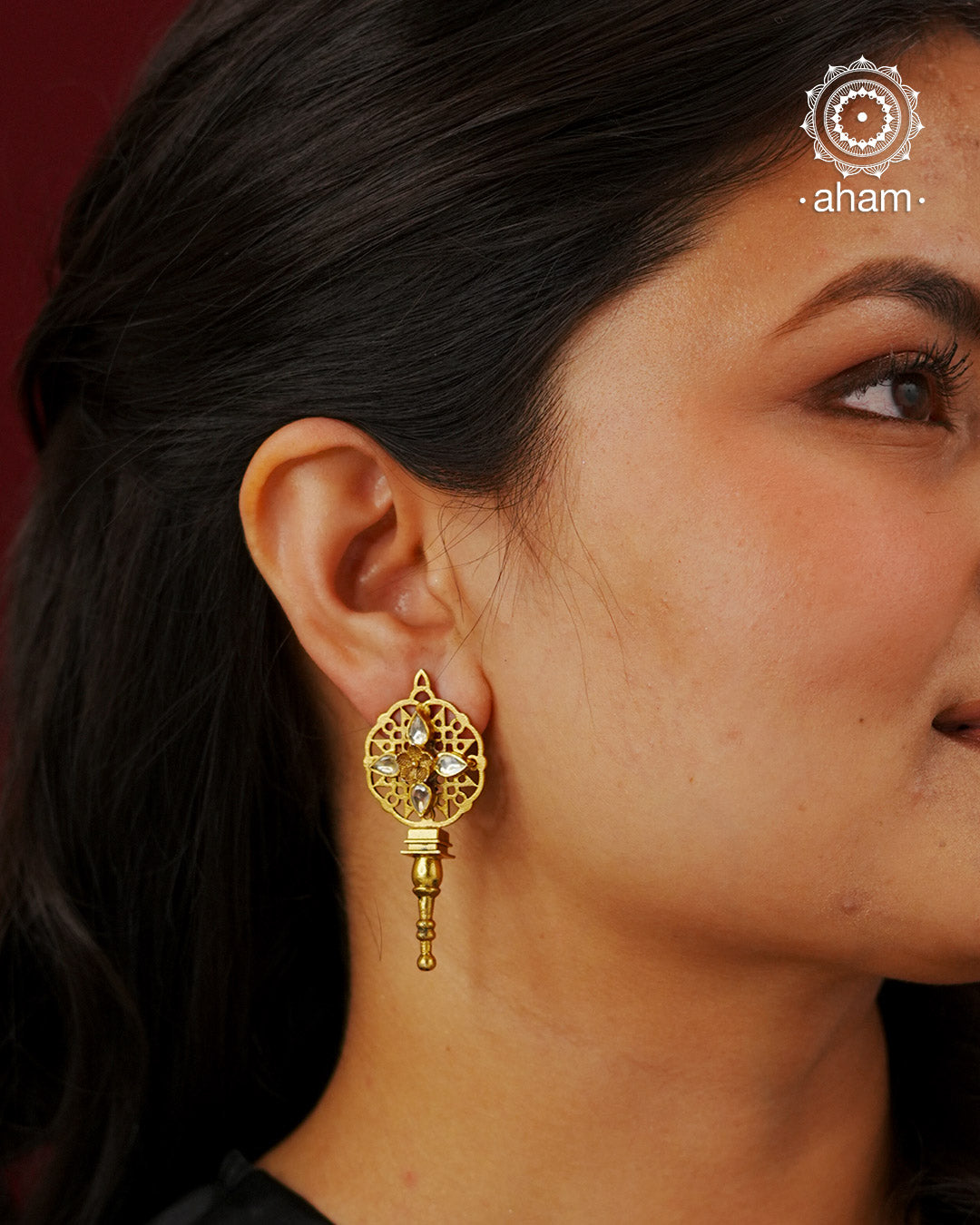 Elegant gold polish floral earrings, handcrafted in 92.5 sterling silver. Lightweight pair perfect for upcoming festive celebrations. 