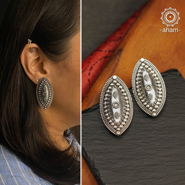 Mewad 92.5 sterling silver earrings with fine rava work.  Great for everyday and workwear.
