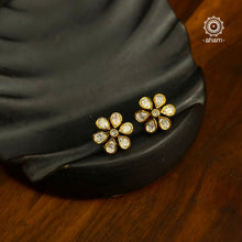 Beautiful crafted Studs in 92.5 silver silver with gold polish and moissanite stone setting