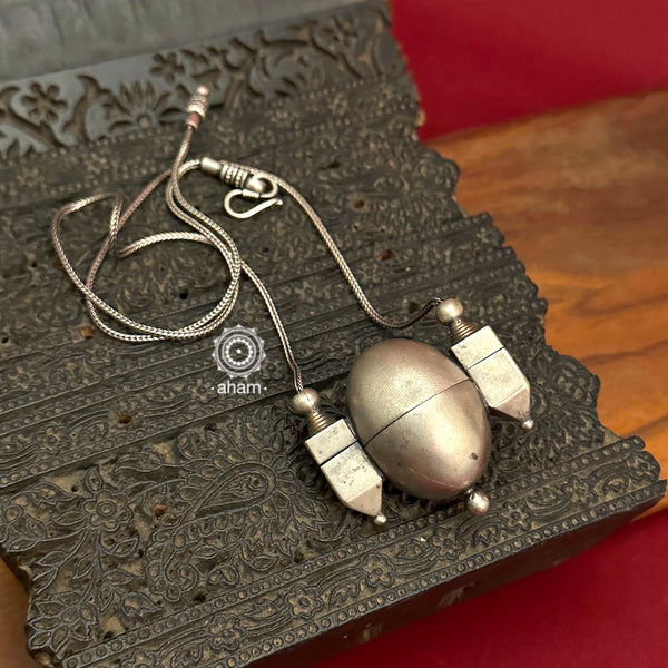 Traditional Shiva lingam neckpiece handcrafted in silver.  The pendant is a vintage silver piece, the chain is new crafted in 92.5 silver