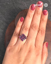 Summer Love Flower Silver Ring in 92.5 sterling silver with maroon Stone setting. A versatile ring that works great with your Indian outfits.