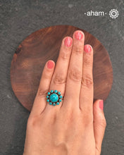 Summer Love Flower Silver Ring in 92.5 sterling silver with amalgamated turquoise stone setting. A beautiful ring to wear to work and to add a pop of colour to your outfit