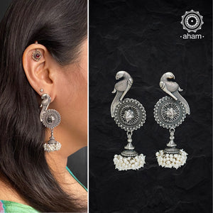 Nrityam Parrot Pearl Silver Jhumkie