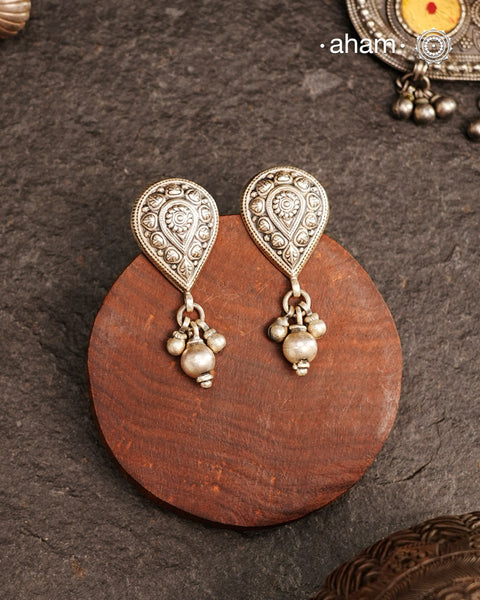 Mewad Silver Earring handcrafted in 92.5 sterling silver with beautiful ghungroo drops. An ode to the glorious state of Rajasthan. Light weight great as everyday and ethnic wear.