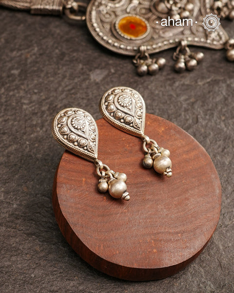 Mewad Silver Earring handcrafted in 92.5 sterling silver with beautiful ghungroo drops. An ode to the glorious state of Rajasthan. Light weight great as everyday and ethnic wear.