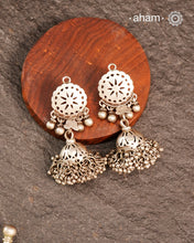 Statement Tribal Silver Jhumkie Earrings - These bold, handcrafted silver jhumkie earrings come with cut work on them and delicate mini jhumkies tied at the bottom.